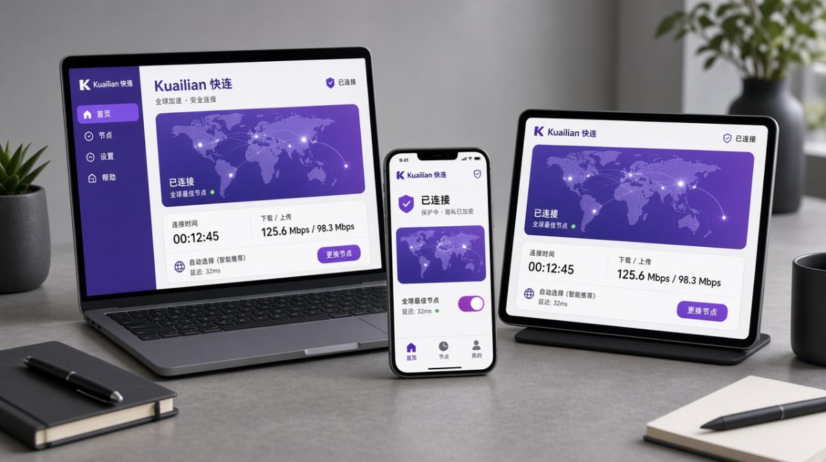 电脑端连接 · App 界面示意